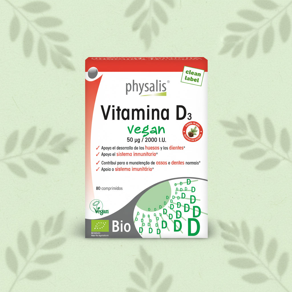 Physalis Vitamina D3 Vegan 80 comprimidos de liquen 100% vegano — andavida.es