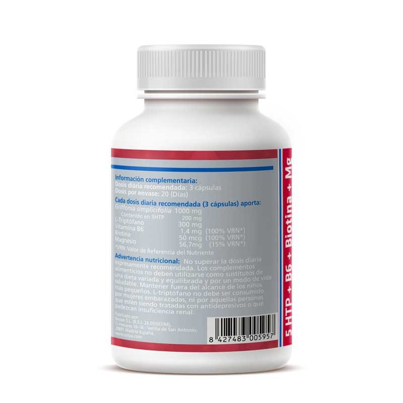 Triptofano 5HTP+B6+Biotina+Magnesio 650mg 60 capsulas Sotya