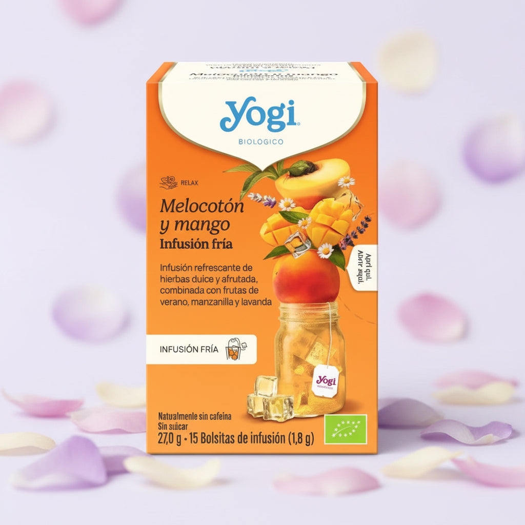 Yogi Tea Frio Melocoton y Mango Bio 15 filtros infusion fria tropical verano — andavida.es